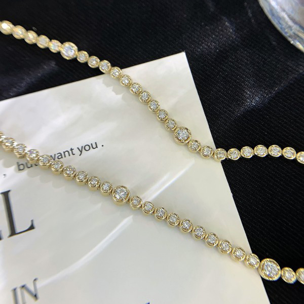 Fine Jewelry 14k yellow gold Iced out Chains Round Lab created Diamond  Clustered Bubble Shape Necklace 4