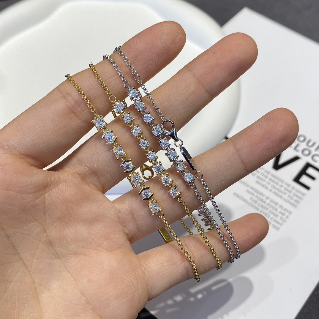 Minimalist Silver Moissanite Diamond Bracelet Thin Chain Jewelry 925 Sterling Stacking Bracelet Jewelry