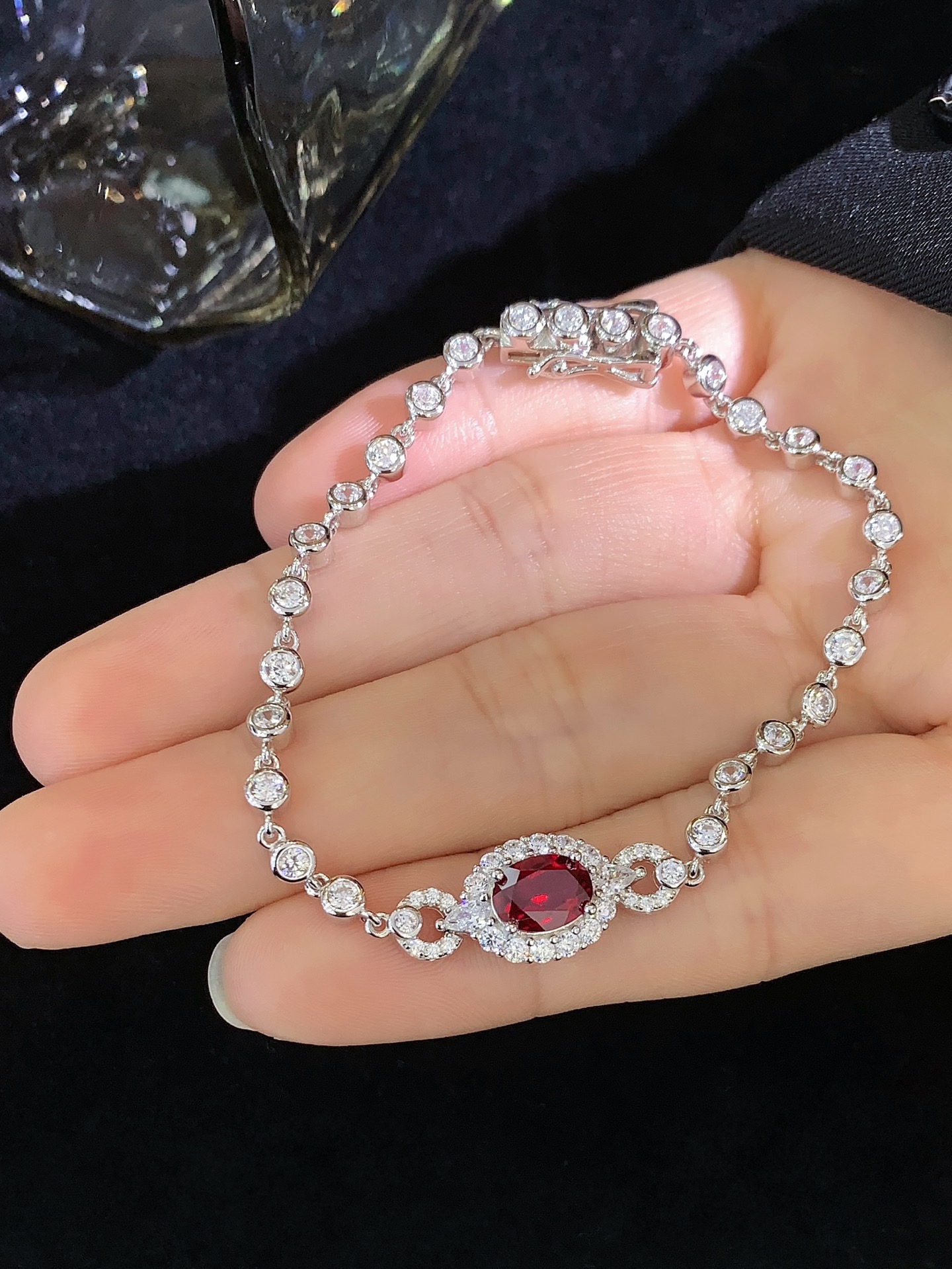 Oval Shape Lab Ruby Gemstone Charm Silver 925 Tennis Bracelet Bubble Link Chain 3