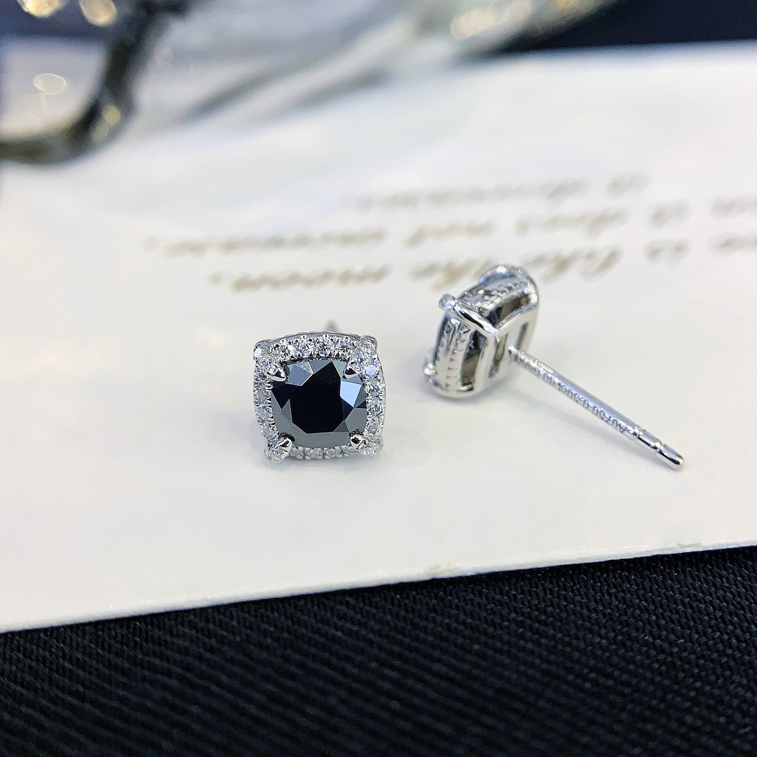 S925 Sterling Silver Classic Colorful Black Moissanite Diamond Earrings Round Stud Earring for Women 7