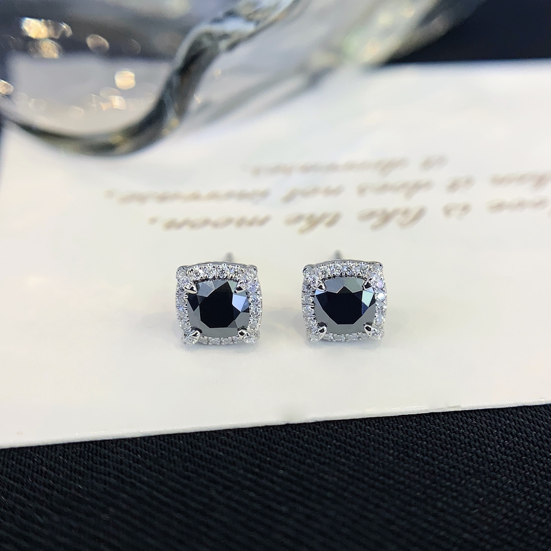 S925 Sterling Silver Classic Colorful Black Moissanite Diamond Earrings Round Stud Earring for Women 6