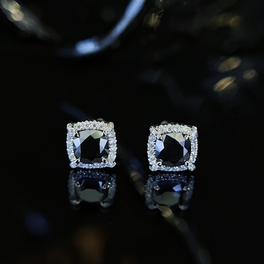 S925 Sterling Silver Classic Colorful Black Moissanite Diamond Earrings Round Stud Earring for Women 4