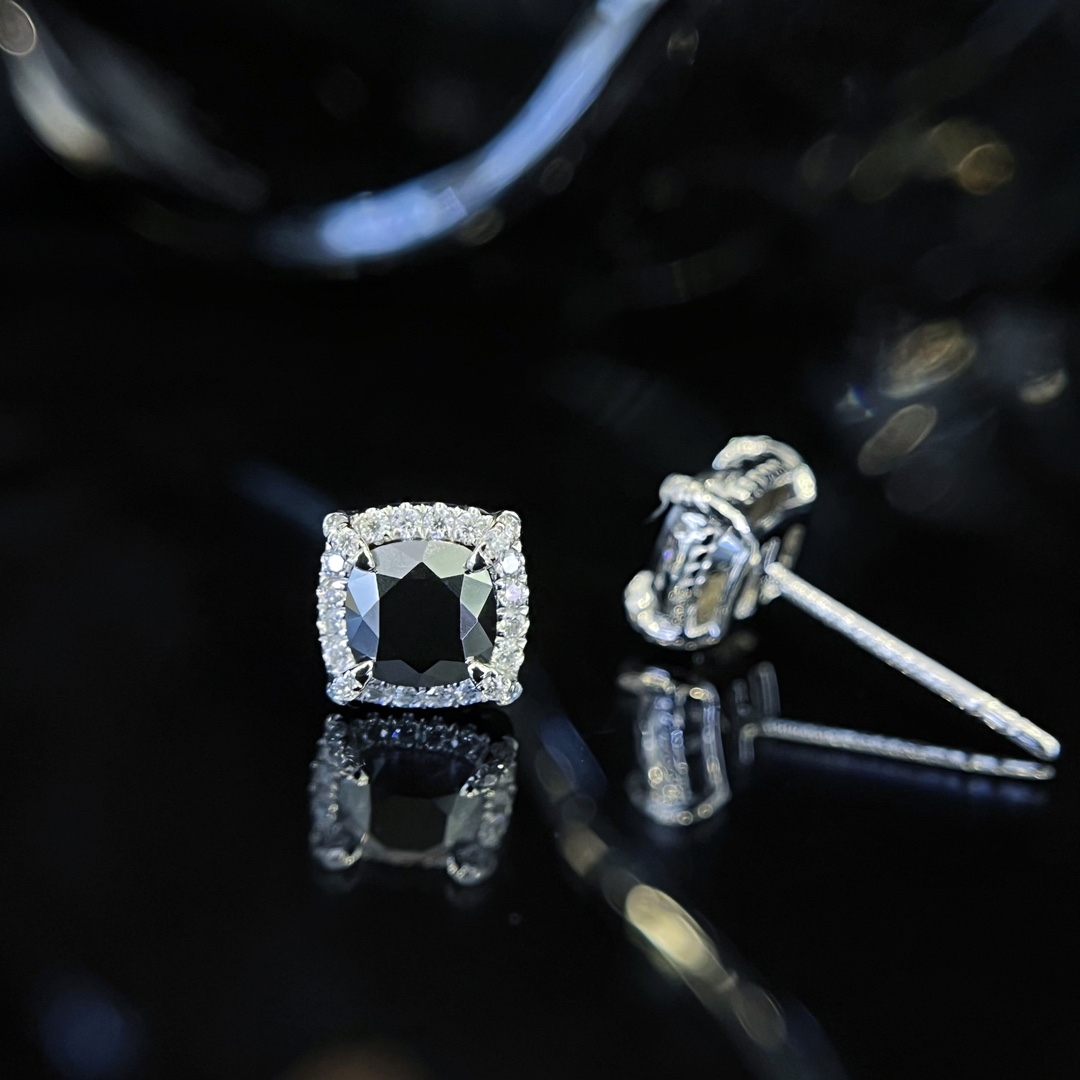 S925 Sterling Silver Classic Colorful Black Moissanite Diamond Earrings Round Stud Earring for Women
