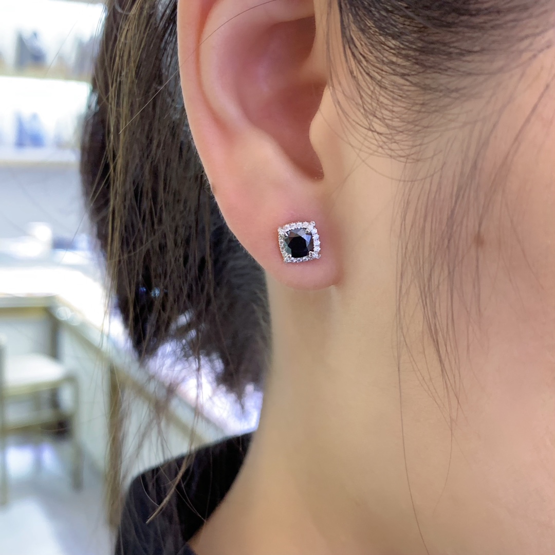 S925 Sterling Silver Classic Colorful Black Moissanite Diamond Earrings Round Stud Earring for Women 3