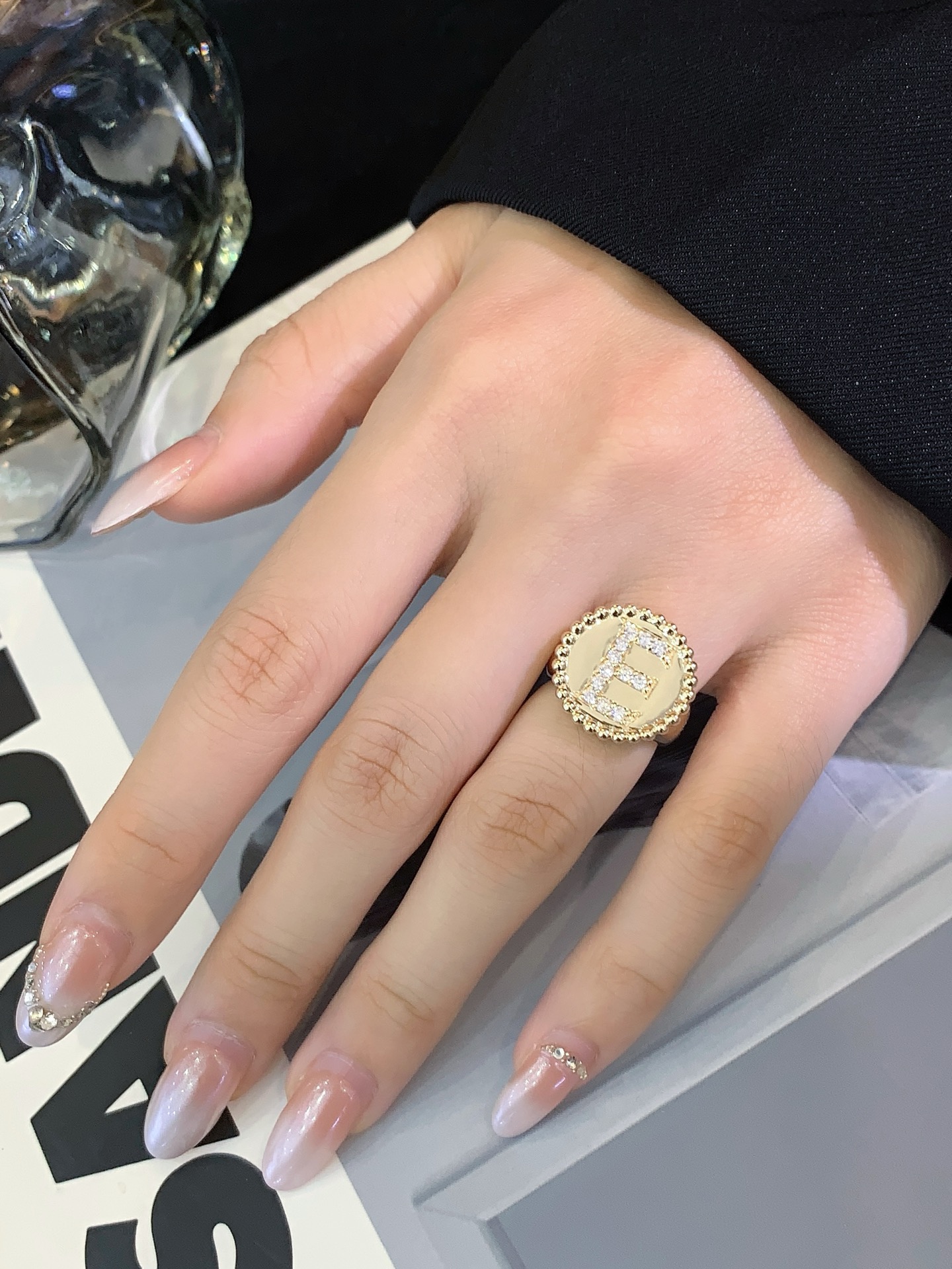 Wholesale Hiphop Men Ring 14K/18K Yellow Gold Letter E with Round Lab diamond Mens Ring 3