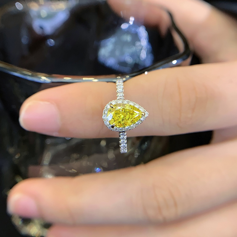 1.26ct Yellow Lab Diamond Teardrop Engagement Ring