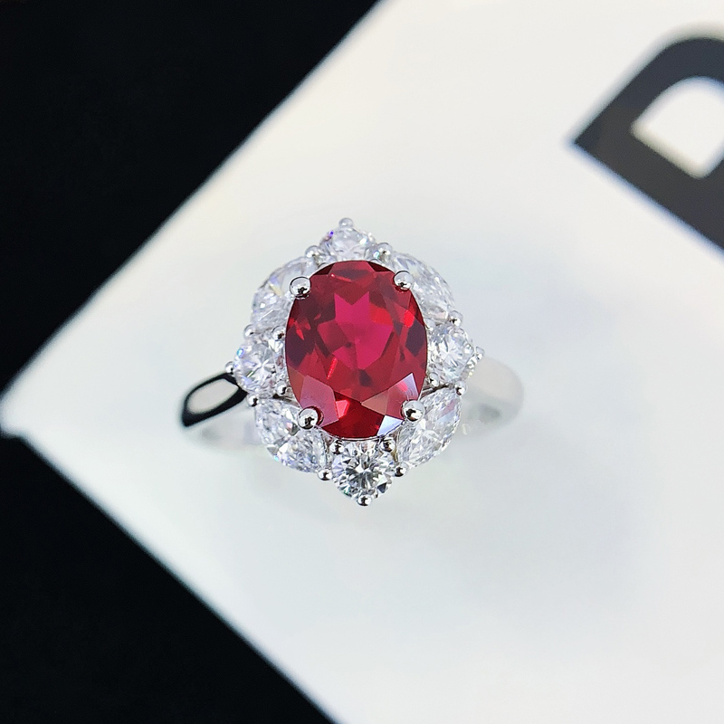 2.4ct Lab Ruby Moissanite Engagement Ring