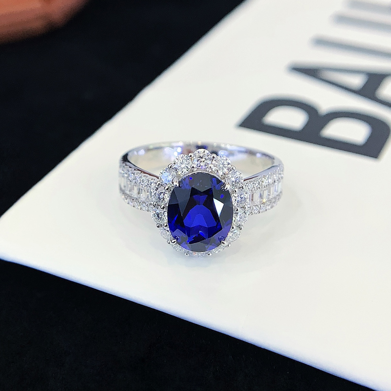 2.36ct Oval Lab Sapphire Princess Eagagement  Ring