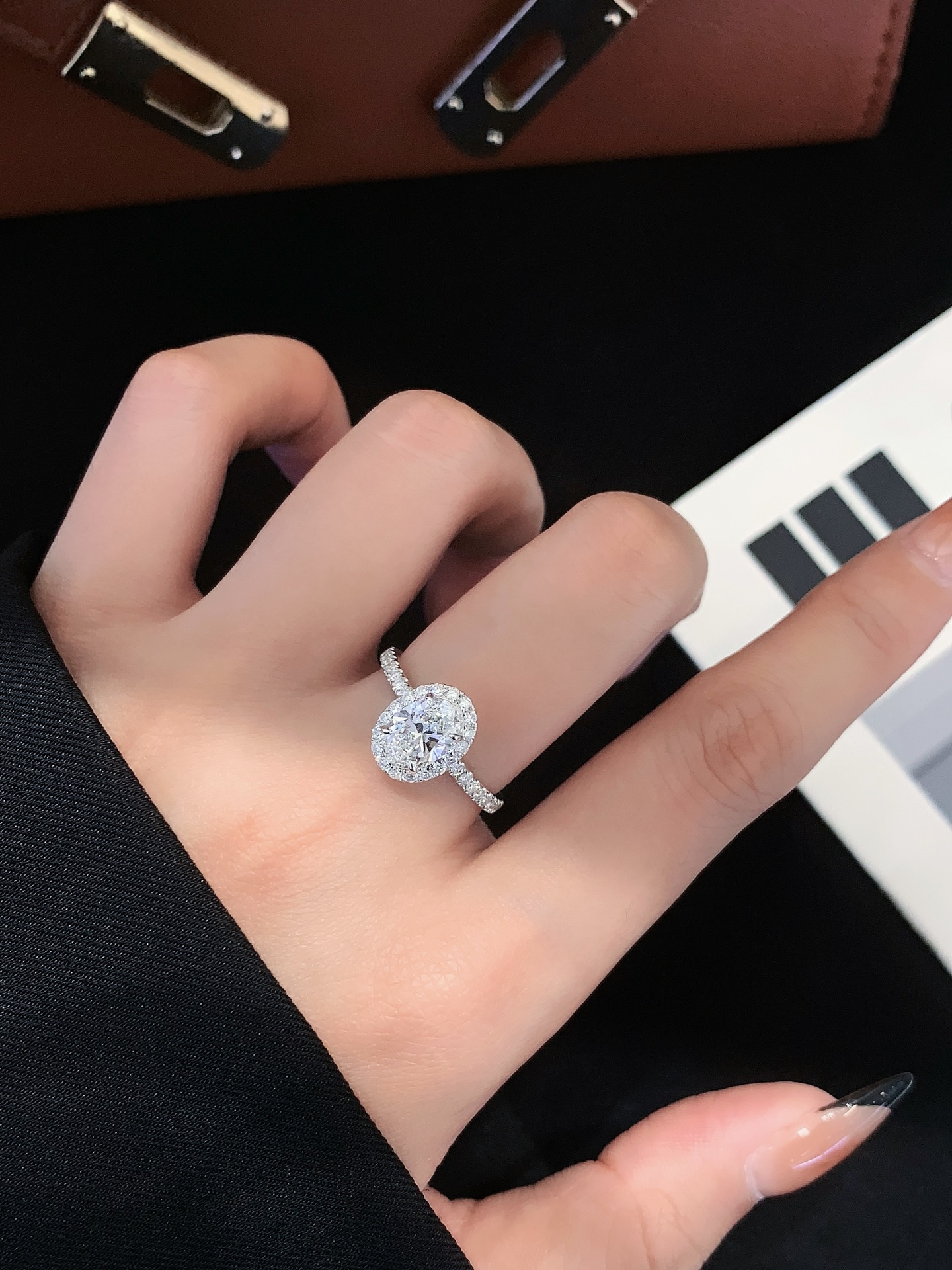 Fine Jewelry Micro Pave 14k 18K Solid Gold Lab Grown Diamond CVD Ring Oval Shape Halo VVS2 Engagement Rings 7