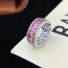 5*3mm Emerald Cut Colorful Lab Grown Sapphire Ring 18k Yellow AU750 Rainbow Eternity Ring 8