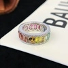 5*3mm Emerald Cut Colorful Lab Grown Sapphire Ring 18k Yellow AU750 Rainbow Eternity Ring 7