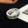 5*3mm Emerald Cut Colorful Lab Grown Sapphire Ring 18k Yellow AU750 Rainbow Eternity Ring 6