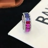 5*3mm Emerald Cut Colorful Lab Grown Sapphire Ring 18k Yellow AU750 Rainbow Eternity Ring 4