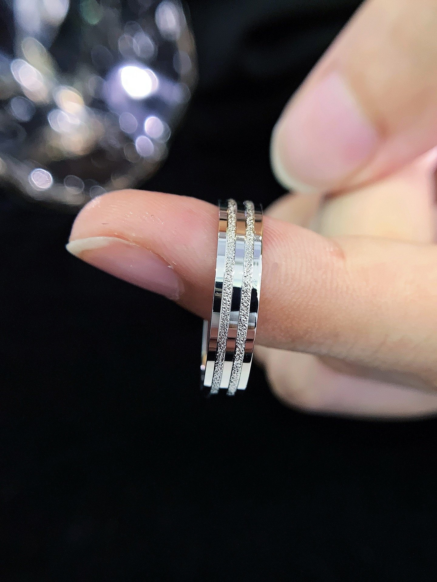Wholesale PT950 Couple Rings Wedding Band Ring  Double Layer Hammer Decoraion Fine Jewelry for Men Women 3