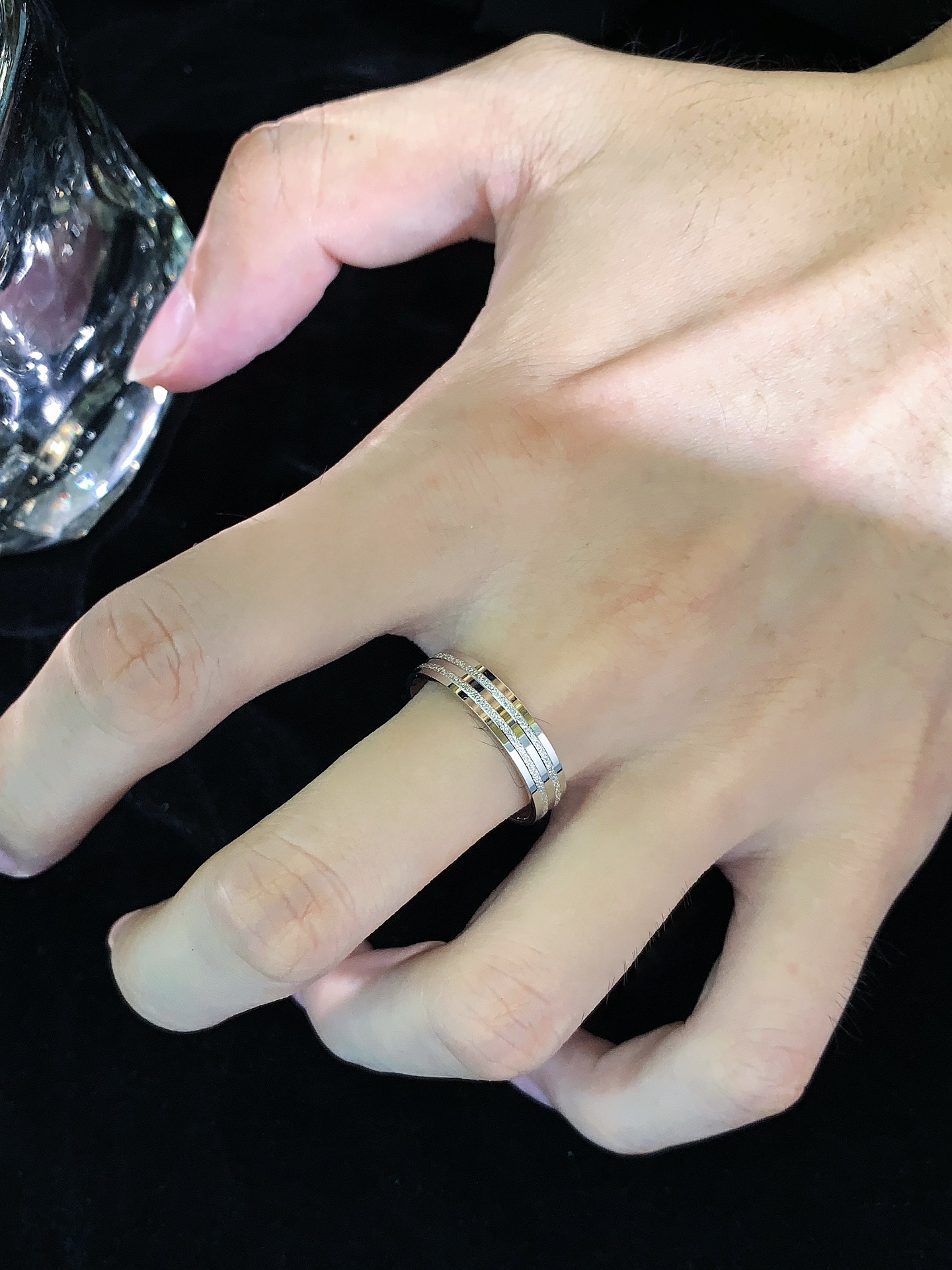 Wholesale PT950 Couple Rings Wedding Band Ring  Double Layer Hammer Decoraion Fine Jewelry for Men Women 4