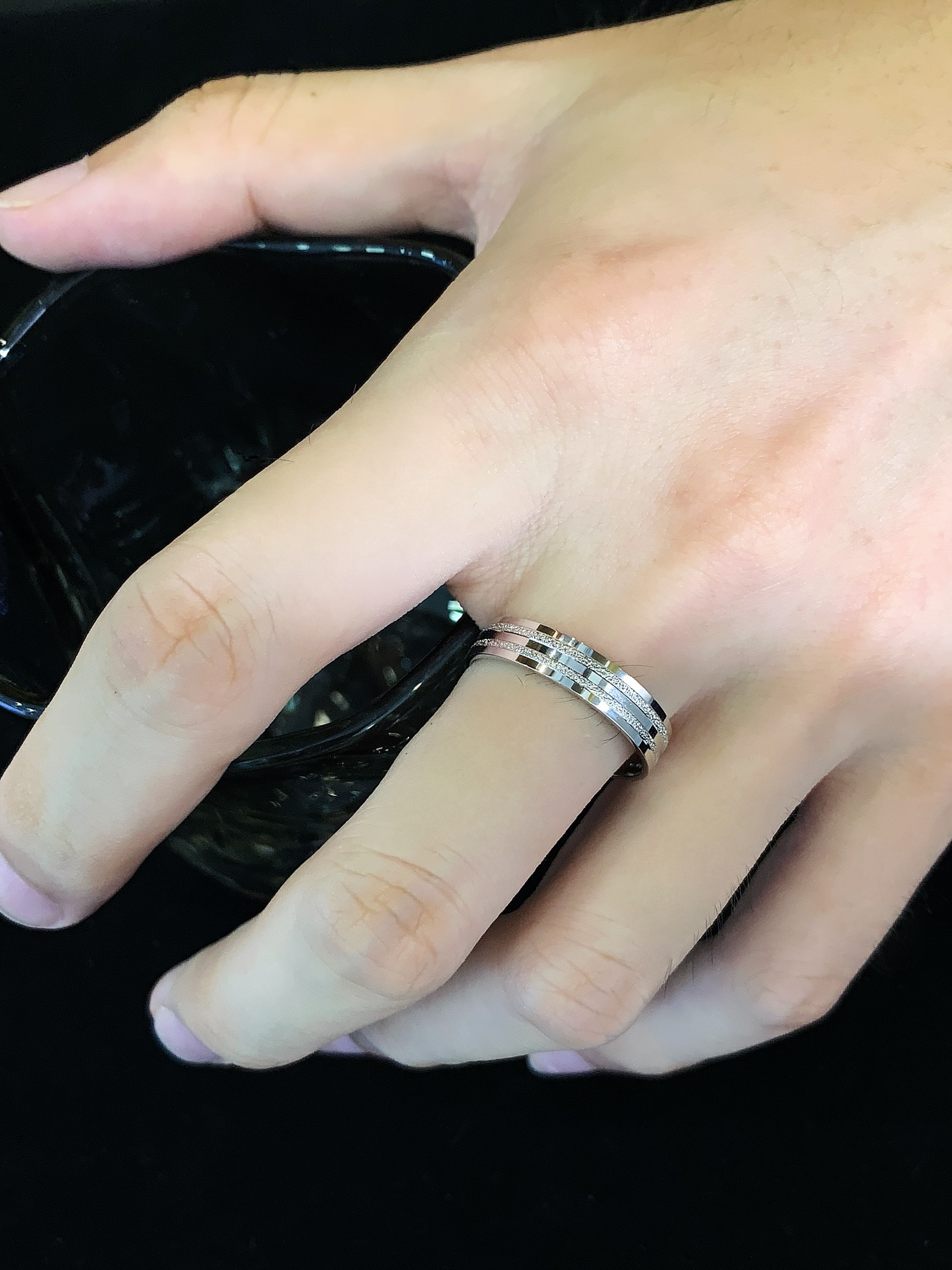 Wholesale PT950 Couple Rings Wedding Band Ring  Double Layer Hammer Decoraion Fine Jewelry for Men Women 2