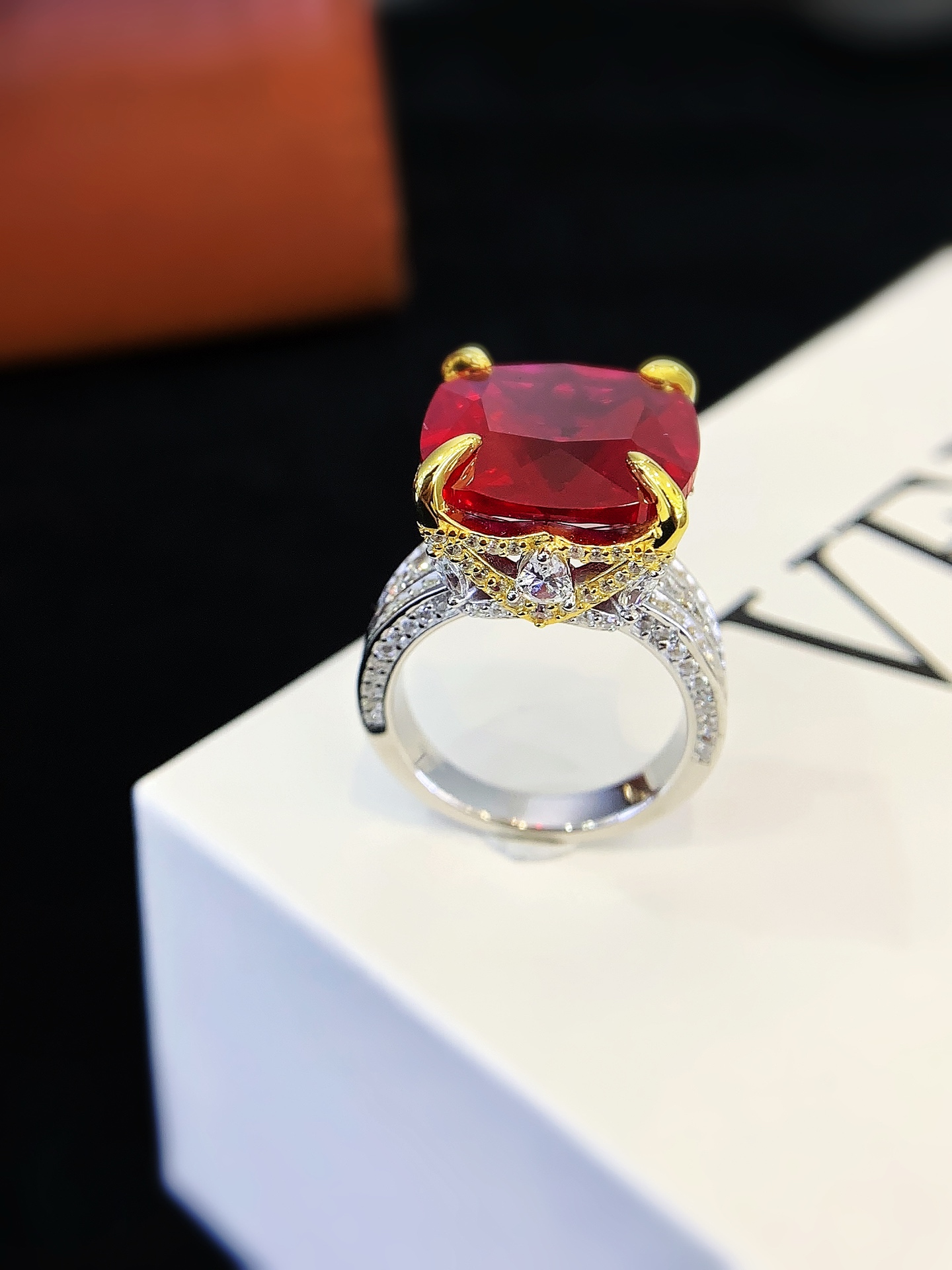 Ruby Rings for Women 925 Sterling Silver Gemstone Engagement Anniversary Ring Big 6.5-8.5 Carat Birthstone Ring, Size 6 to 10