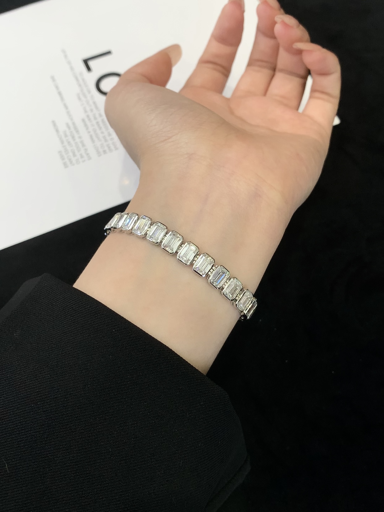 High Quality 925 Silver Fancy Shape Emerald Cut Moissanite D Color VVS1 Tennis Bracelet 7