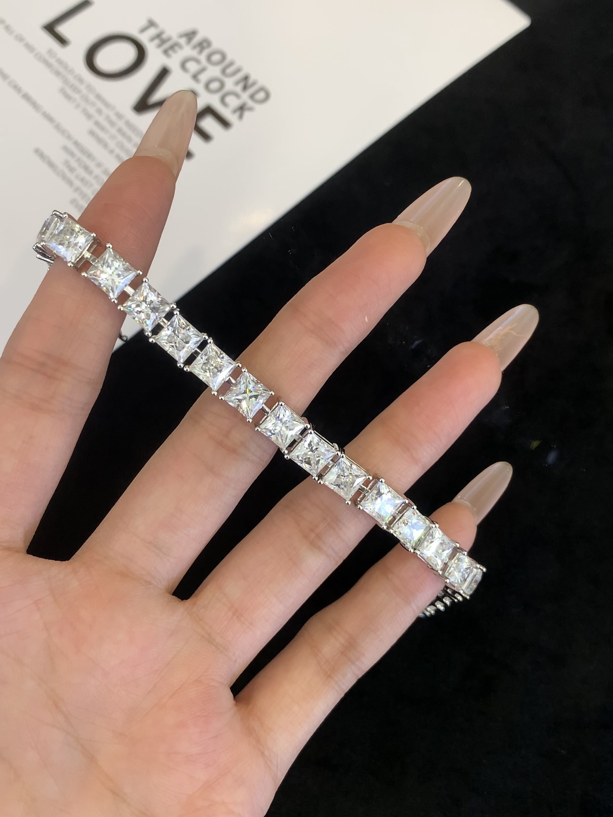 Full Ice Out Princess Cut Moissanite Stone Bracelet Sterling Silver 925 Tennis Bracelet Women Men Diamond Jewelry 925 Sterling Silver Bracelet