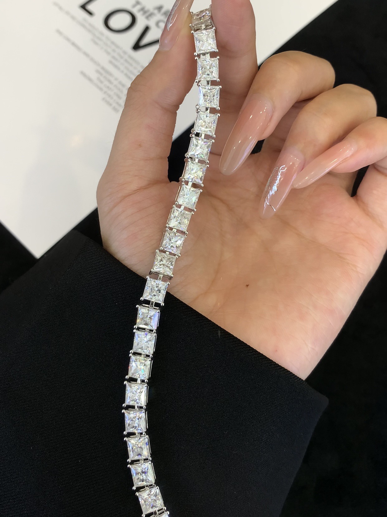 Full Ice Out Princess Cut Moissanite Stone Bracelet Sterling Silver 925 Tennis Bracelet Women Men Diamond Jewelry 925 Sterling Silver Bracelet 7
