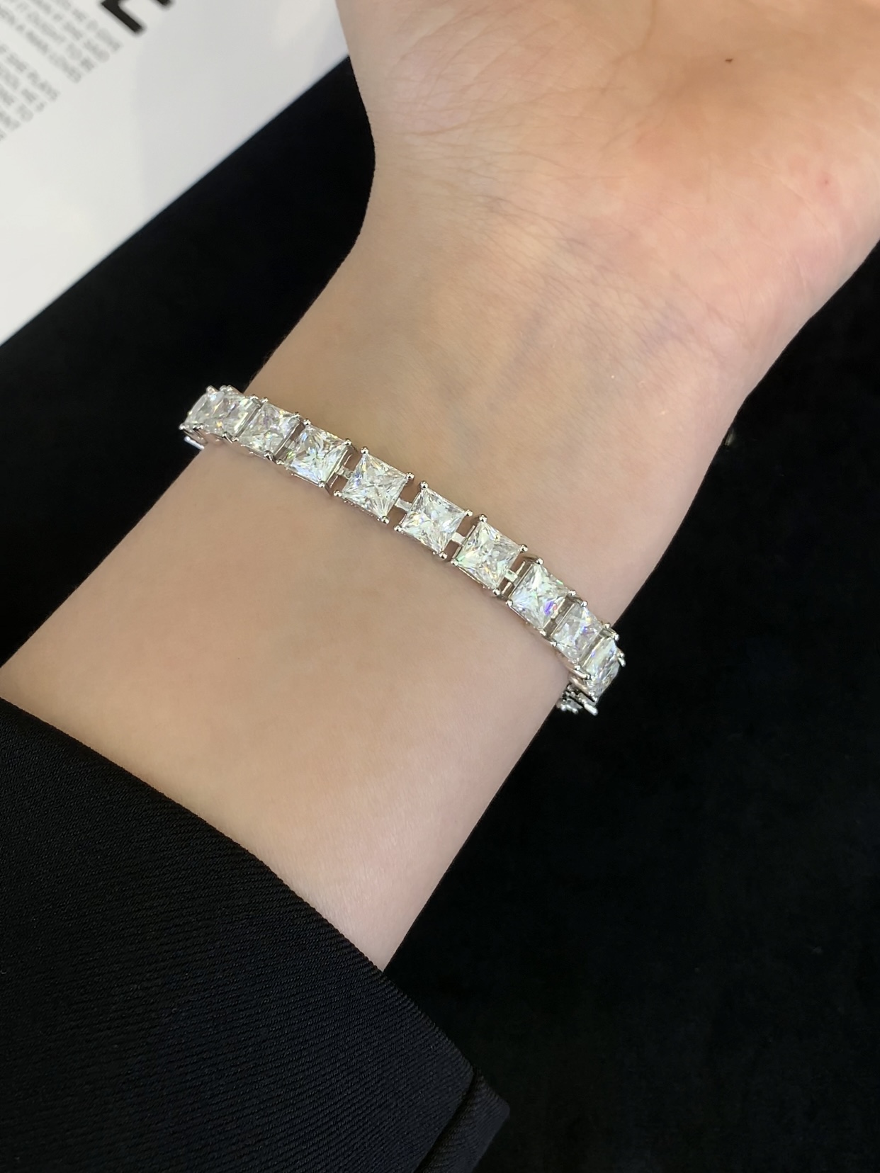 Full Ice Out Princess Cut Moissanite Stone Bracelet Sterling Silver 925 Tennis Bracelet Women Men Diamond Jewelry 925 Sterling Silver Bracelet 6