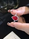6x9mm Pear Cut Ruby 18K Gold Halo Engagement Ring with Bezel Setting for Gift Party Anniversary 2