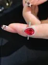 6x9mm Pear Cut Ruby 18K Gold Halo Engagement Ring with Bezel Setting for Gift Party Anniversary 6