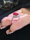 6x9mm Pear Cut Ruby 18K Gold Halo Engagement Ring with Bezel Setting for Gift Party Anniversary 5