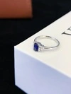 18K White Gold Lab Grown Sapphire Three-Stone Ring, Royal Blue Cushion Cut Sapphire Ring 18K Gold Lab Grown Sapphire Wedding Ring 5