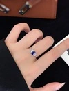 18K White Gold Lab Grown Sapphire Three-Stone Ring, Royal Blue Cushion Cut Sapphire Ring 18K Gold Lab Grown Sapphire Wedding Ring 3
