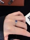 18K White Gold Lab Grown Sapphire Three-Stone Ring, Royal Blue Cushion Cut Sapphire Ring 18K Gold Lab Grown Sapphire Wedding Ring 7